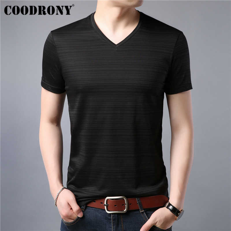 

COODRONY Cotton T Shirt Men Short Sleeve T- Clothing Summer Casual 's T-s V-Neck Tee Homme Tshirt S95047 210629, Khaki