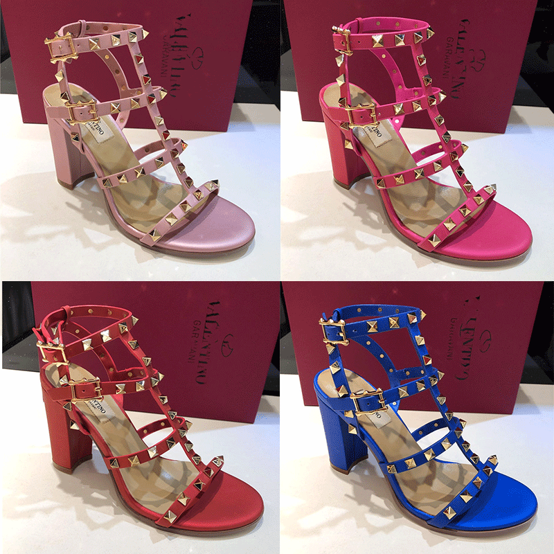 

2021 high quality women rockstud shoes thick heels designer sandals red white leather ladies soft party dress shoe fashion sexy weddin 13wJ#, Black
