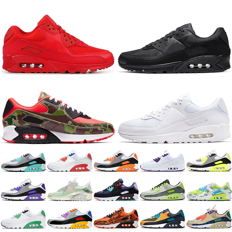 

90s Running Shoes Women Mens Cushions Sneakers Essential Red Triple Black White Off Mesh Camo Trainers Size 36-45, #25 black volt 36-46