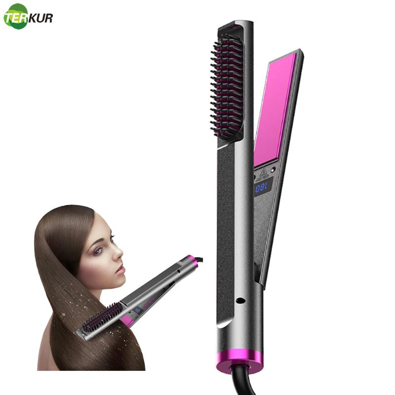 

Electric Hair Brushes Straightener For Travel Professional Large Ceramic 3 In 1 PTC Heating Flat Irons Four-gear Temperature Adjustment Ioni