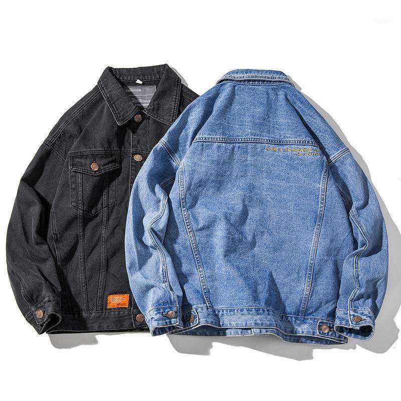 

5XL Large Size Cotton Jeans Jacket Men Oversized Vintage Streetwear Button Down Denim Trucker Jean Coat Black Blue 2021 Men's Jackets
