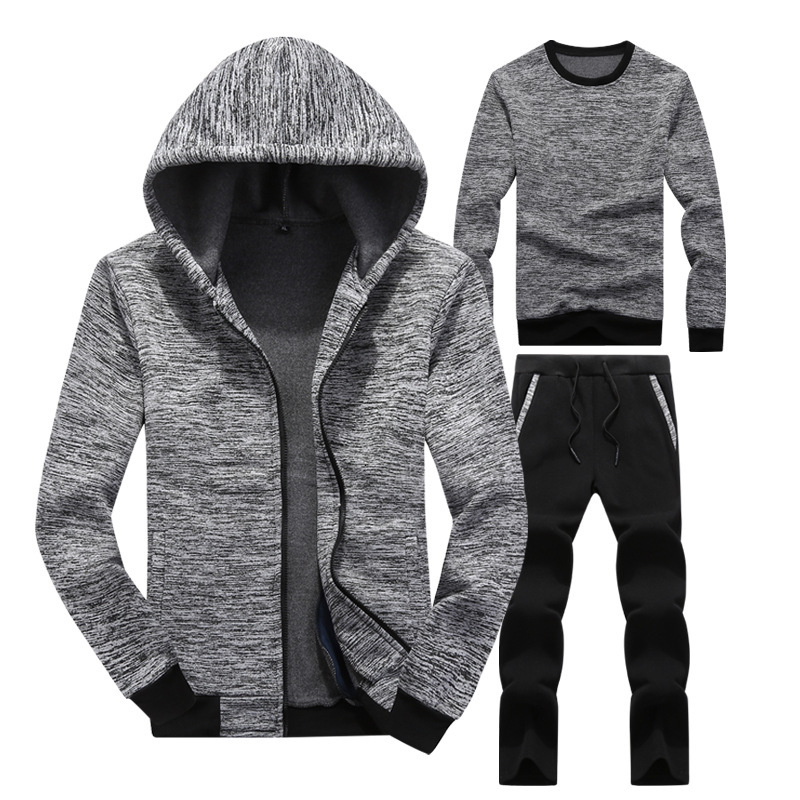 

men's tracksuits moda outono inverno dos homens terno esportivo hoodies jaqueta + moletom calÃ§as esportivas 3 peÃ§a define joggers fatos, Gray