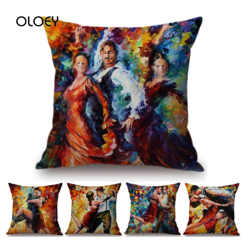 

Romantic Abstract Oil Painting Tango Dancers Polyester Mat Set Ballet Art Love Couple Bedroom El Car Decoration Cushion . Cushion/Decorative