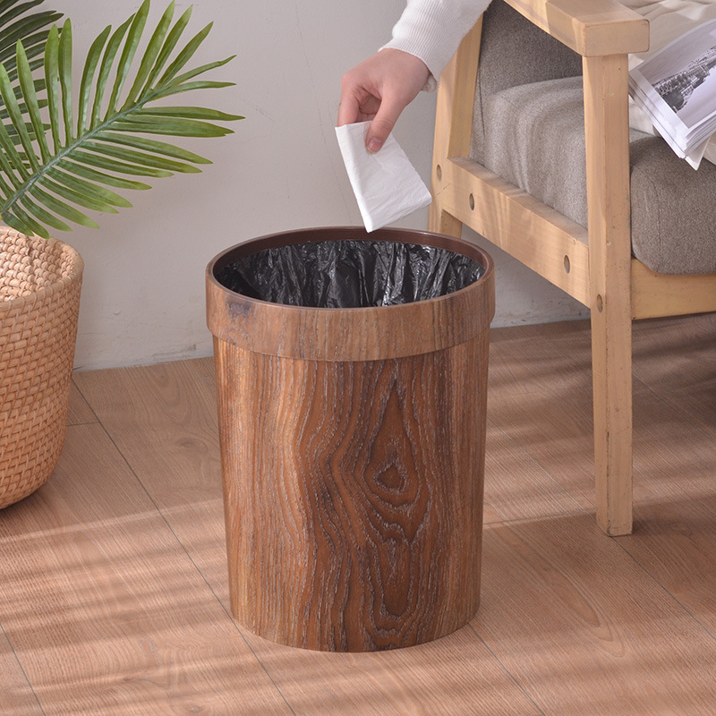 

Retro Creative Wood Grain Trash Can Home iving Room Kitchen Garbage Bin Office Toiet Paper Basket Bathroom Bathroom pies