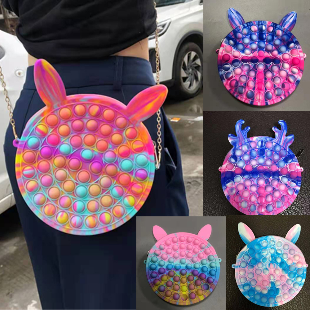 

Fidget Toys Sensory Fashion Makeup coin purse Push Bubble Rainbow Shoulder Bags Anti Stress Educational Children And Adults Decompression Toy Girl gift Surprise