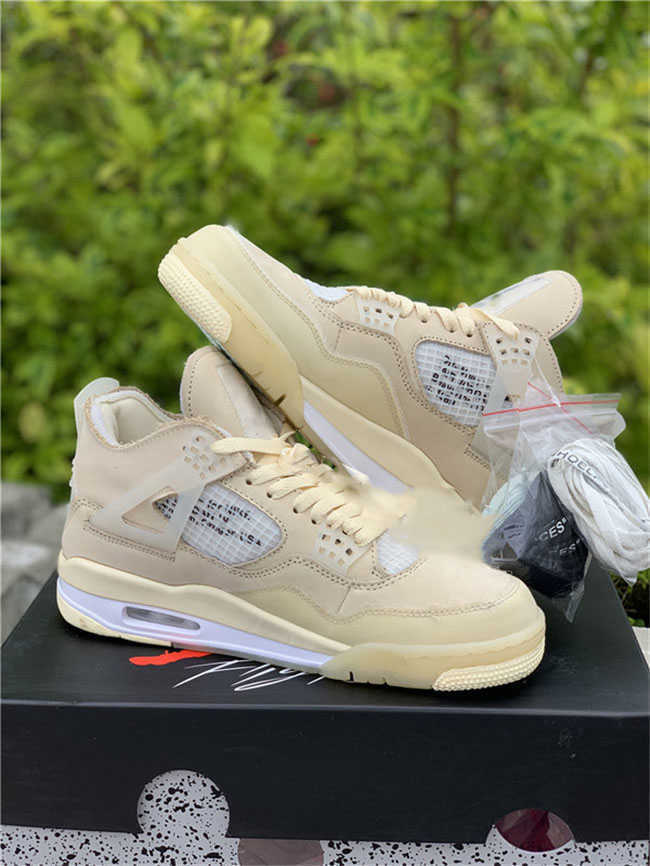 

2021 New Off Authentic 4 Sp Wmns Sail Bred 4s Man Outdoor Shoes Muslin White Black Zapatos Sneakers with Original Box