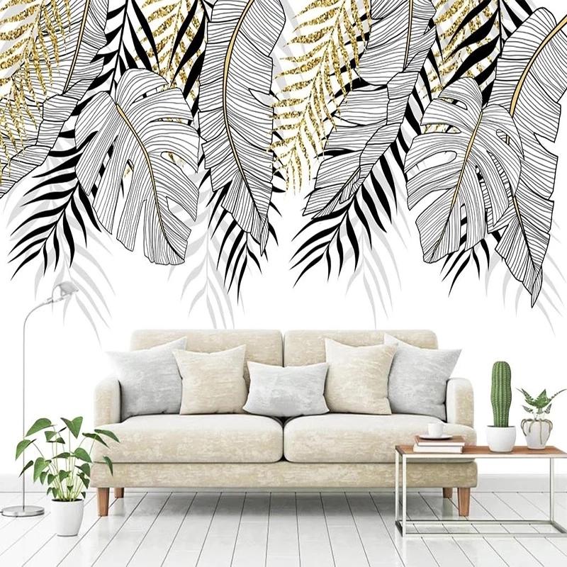 

Wallpapers Custom Po 3D Wallpaper Modern Hand Painted Leaves Mural Wall Paper Living Room Sofa TV Background Bedroom Decor Waterproof, Silk cloth