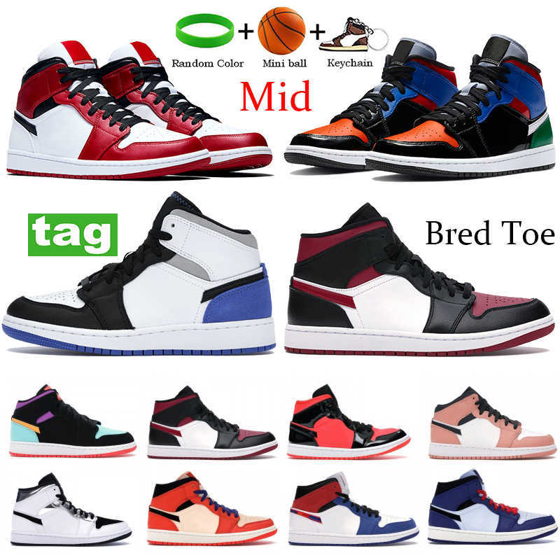 

Top Quality 1 1s Mid Chicago Bred Toe Basketball Shoes Multi Patent Alternate Think 16 Laser Orange Black Men Women Running Sneakers, C1- mid chicago toe