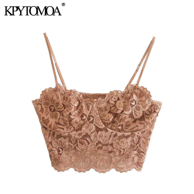 

KPYTOMOA Women Sexy Fashion Lace Bralette Cropped Tank Top Vintage Backless Adjustable Thin Strap Female Camis Chic Tops 210616, As picture