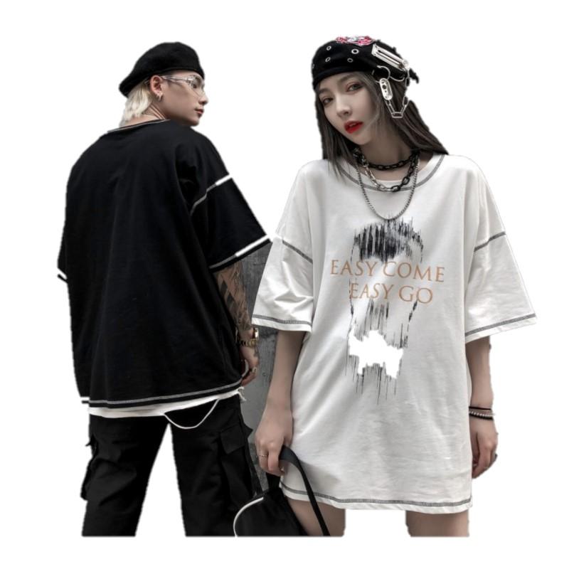 

Men's T-Shirts 2021 Spring And Summer Fashion Letter Women's Short-Sleeve Top Oversize Half Pants Elbow-Sleeve Loose-Fit Off-Shoulder, Black