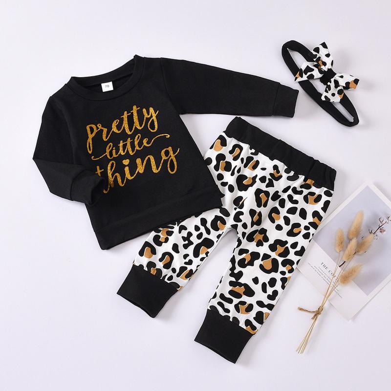 

Clothing Sets 0-24M Autumn Born Baby Girls 3pcs Funny Letter Print Pullover +Pants +Headbands Infant Suit Fall Girl Clothes, White