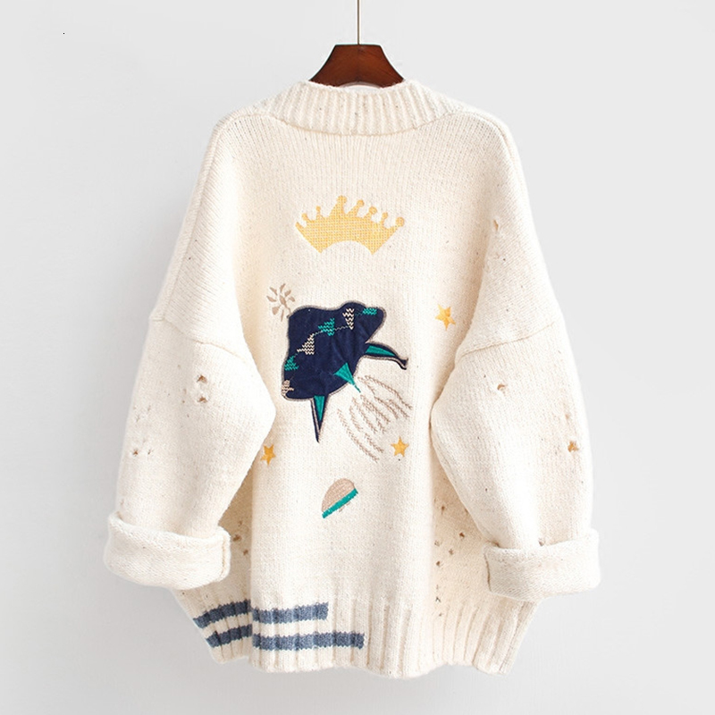 

Women's Sweaters Embroidery of the cartoon cardigan oversize harajuku loosely v neck shirts women's jacket mujer winter tops 1ICZ, 1# shoe box