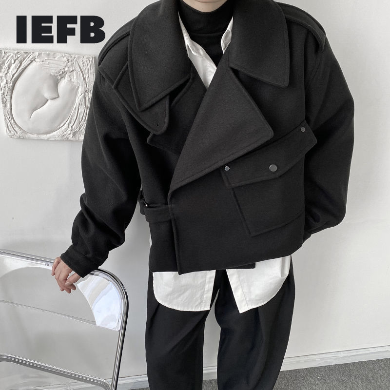 

IEFB Men's Spring And Autumn punk hip hop short style woolen black jacket loose thickness oversized coat for male casual 9Y4652 210524