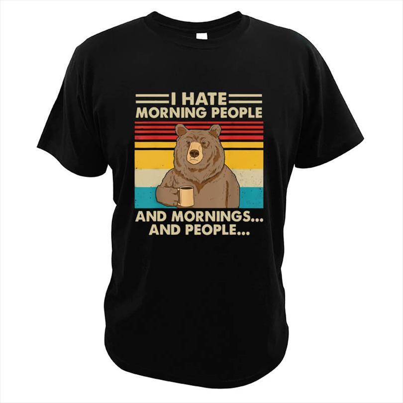 

i hate morning people mens t shirt and mornings funny bear drink coffee lover cute lazy animal retro, White;black