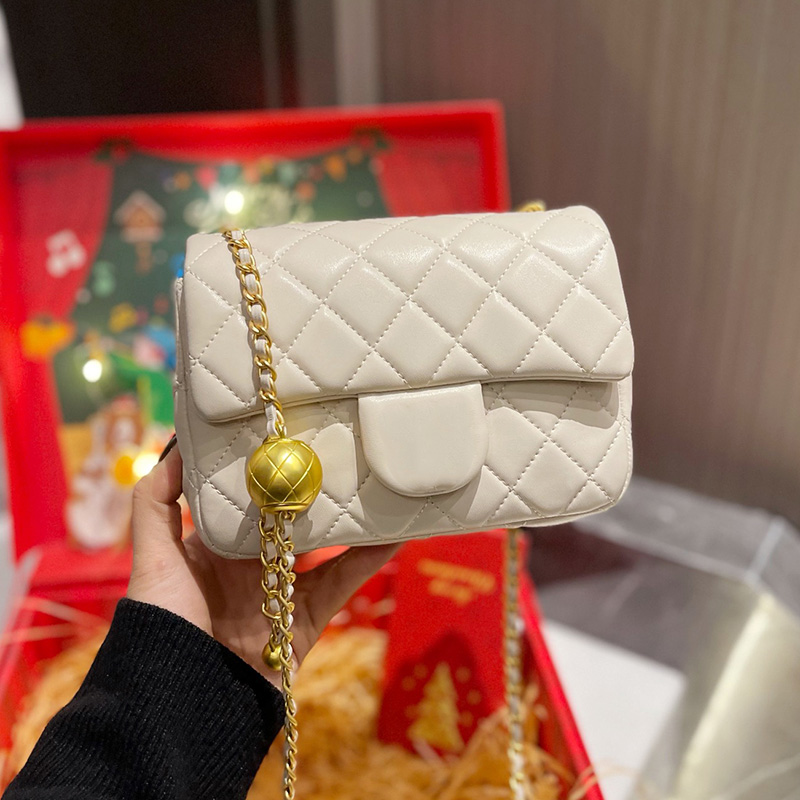 

Luxury Designer Classic Mini Flap Square Bags Genuine Real Leather Gold Ball Adjustable Shoulder Strap Crossbody Shoulder Quilted Purse Daily Handbags 17CM, Box