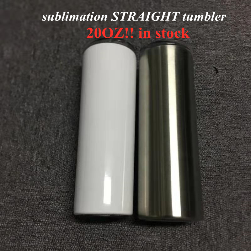 

DIY sublimation skinny tumbler 20oz straight tumblers metal straw stainless steel slim tumble vacuum insulated travel mug gift