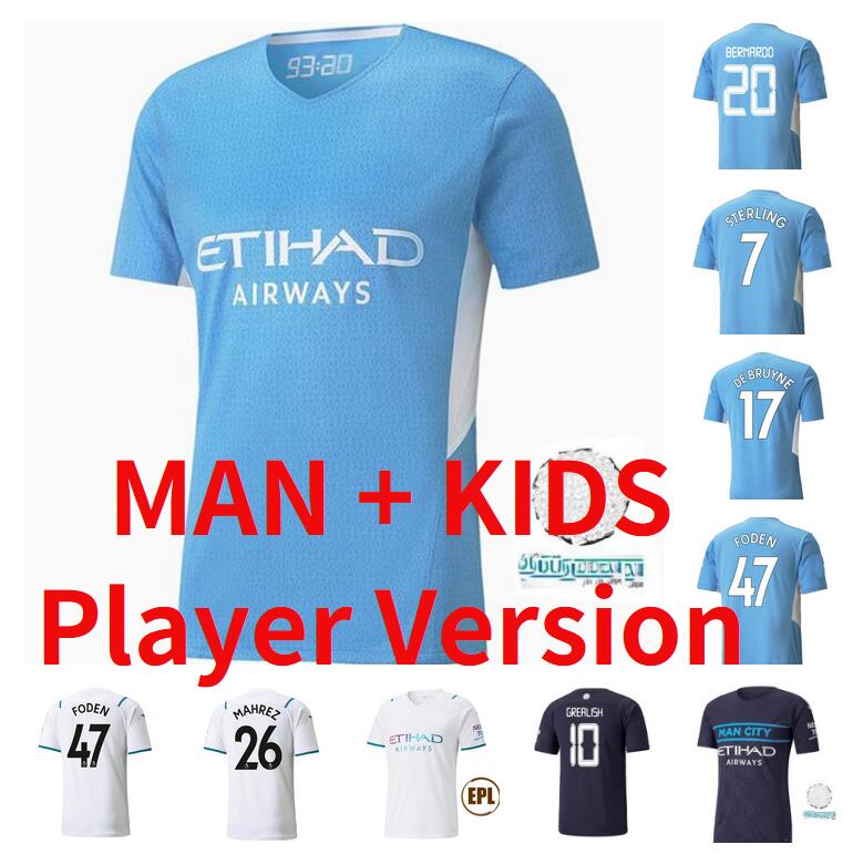 

21 22 GREALISH STERLING city soccer jerseys 2021 2022 man football shirt FODEN DE BRUYNE GESUS BERNARDO MAHREZ FERRAN men kids kits, 21/22 kids size