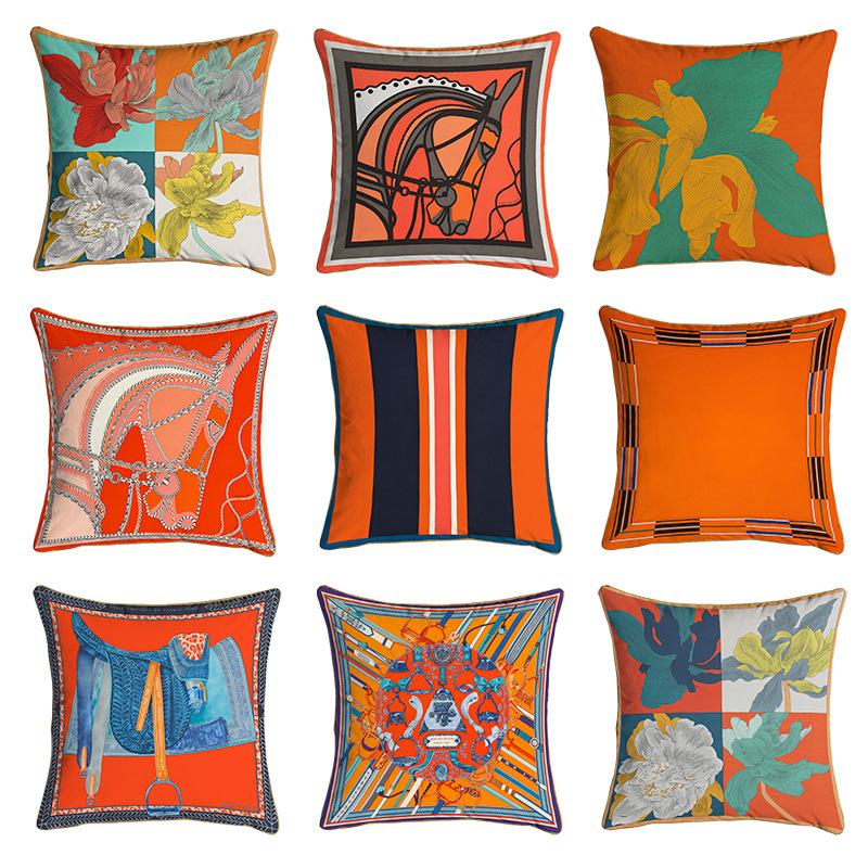 

Cushion/Decorative Pillow Velvet Fabric Luxury Duplex Full Printing Orange Home Sofa Cushion Cover Pillowcase Without Core Car Seat Living R