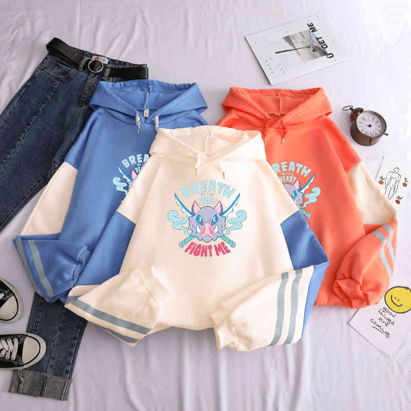 

2020 janpan anime patchwork hoodi inosuke breath of the beast hoodi cartoon demon slayer harajuku sweatshirt, Black