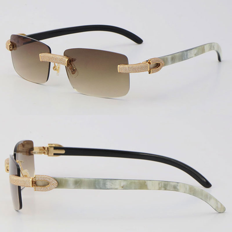 

2022 New Micro-paved Diamond Rimless Sunglasses Original Genuine Natural Black and White Buffalo horn Luxury Frame 18K Gold C Decoration Male Female Glasses Unisex