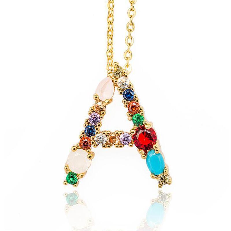 

Charms Gold Color Initial Multicolor CZ Necklace Colourful Letter Name Jewelry For Women Accessories Girlfriend Gift, Bronze;silver