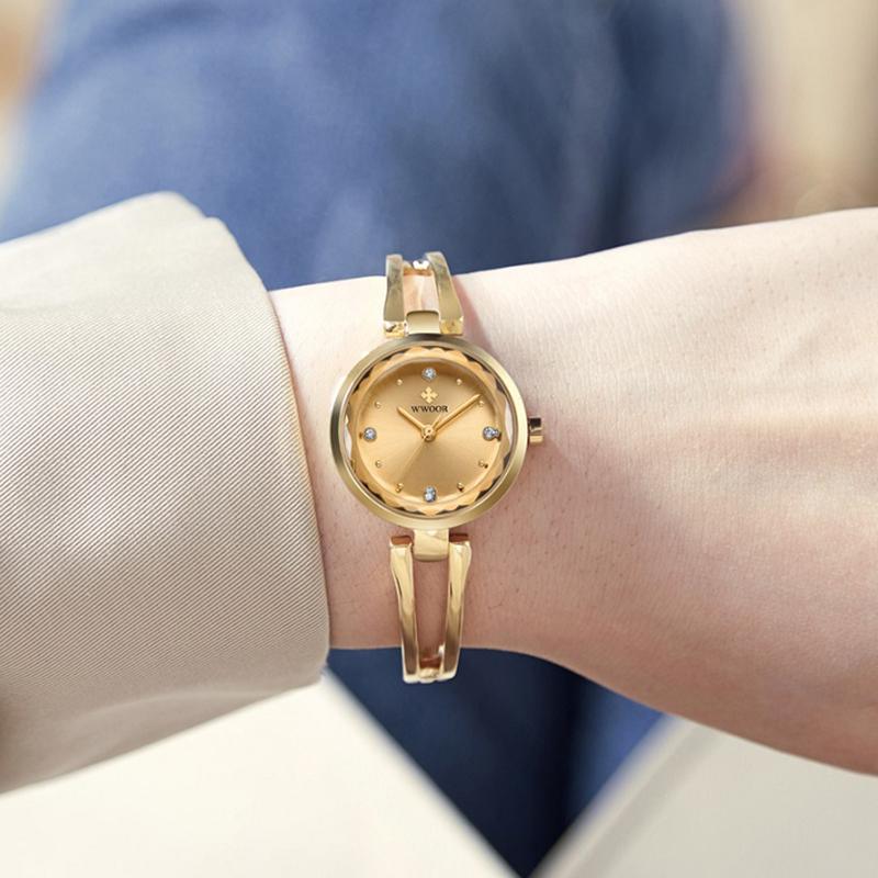 

Wristwatches WWOOR Creative Design Cutout Quartz Watches Women Casual Stylish Ladies Gift Wrist Watch Clock Relogio Feminino, Gold