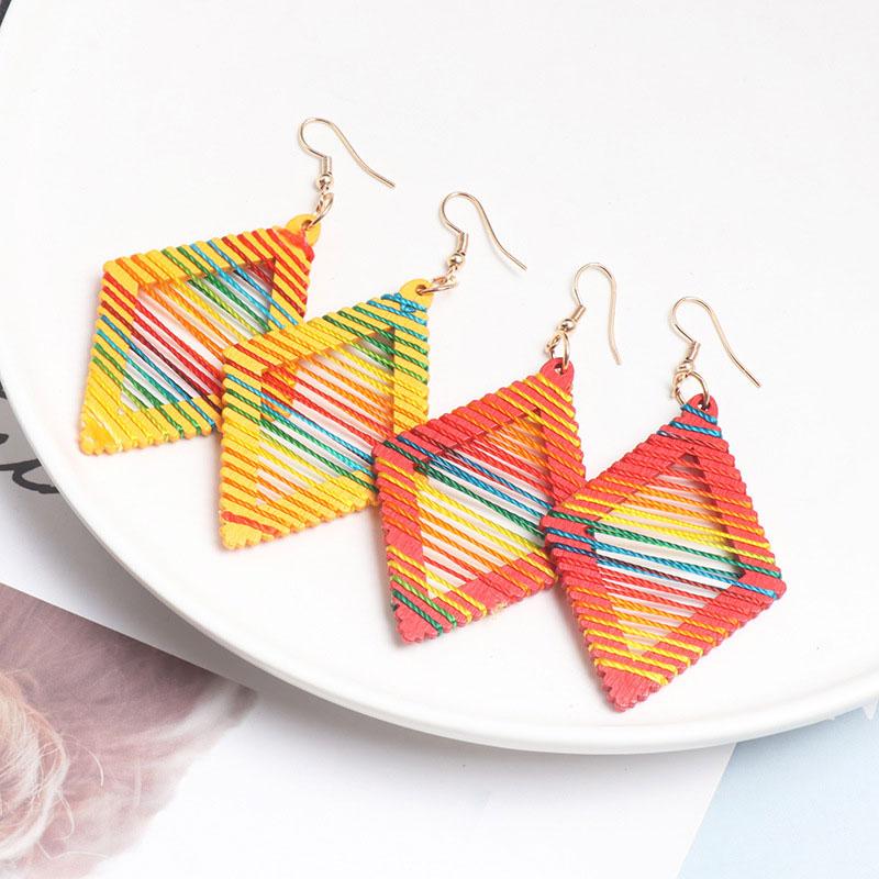 

Dangle & Chandelier Handmade Geometric Wooden Earrings For Women With Rainbow Wire Oval/Diamond Red/yellow Metal Ear Hook Summer Jewelry-1 P, Silver