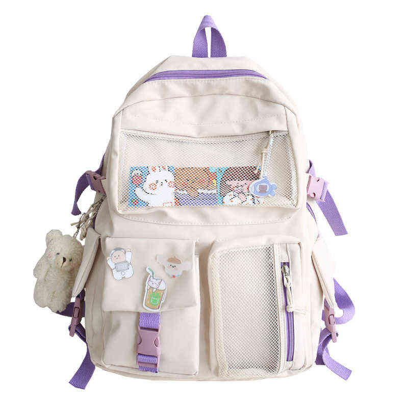 

Backpack Style Bagjoypessie Kawaii Nylon Women Fashion Waterproof for Teen Girl School Bag Cute Student Bookbag Travel Mochila 220723, Black kkm490