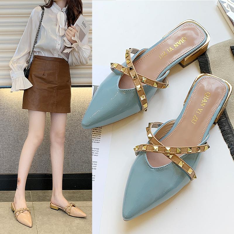 

Slippers Outsides Ladies Fashion Explosion Style Shiny Thin Studs Mature Sweet Elegant Temperament Comfortable U24-07, Black