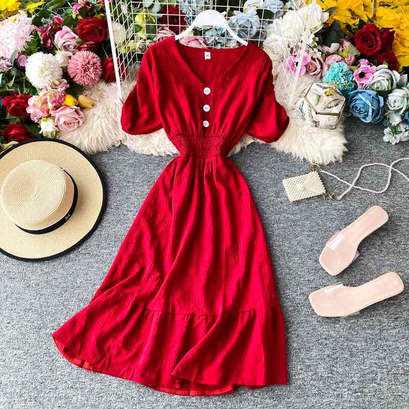 

Summer Casual Dres Slim High Waist Fashion Button A Line Bodycon Dresses Ladies Green Long Robe Vestidos Mujer 210602