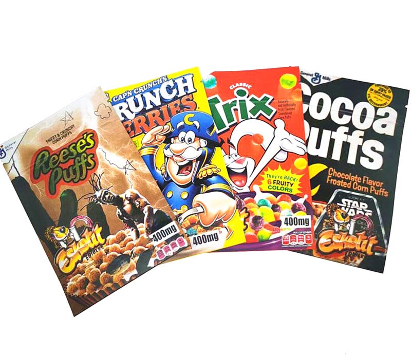 

resealable esketit Mylar Bags Bag CRUNCH BERRIES REESE COCOA PUFFS TRIX Edibles Gummies Packaging Smell Proof Zipper Pouch 400mg