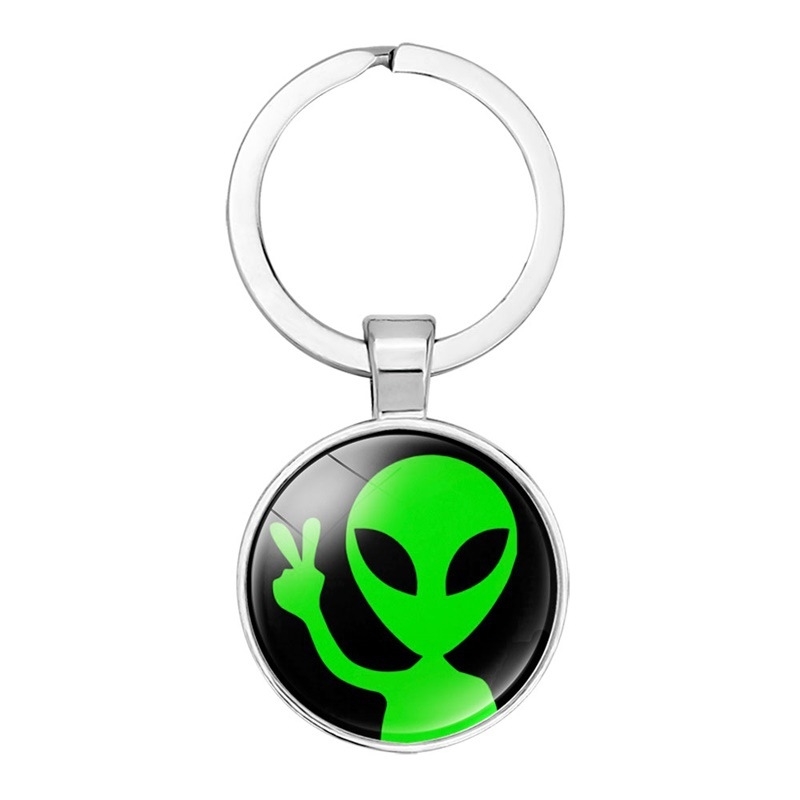 

Lovely green alien Keychain creative children's gift accessories, Silver