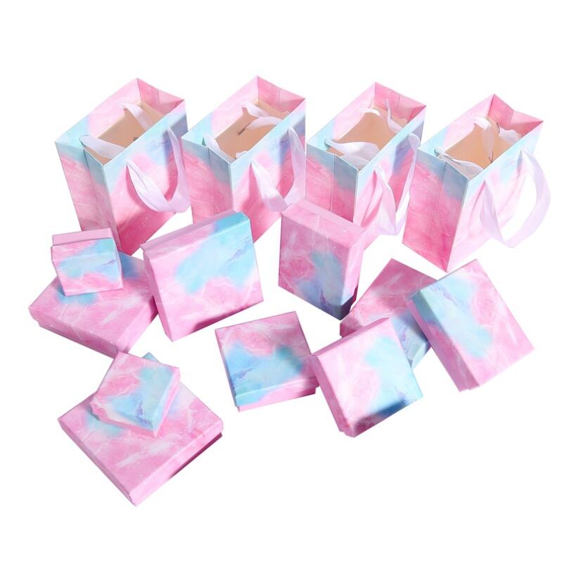 

Fashion Marble Print DIY Handmade Jewelry Box Gradient Cloud Gift Packaging Paper Case Small Fresh Necklace Earrings Set Packagings