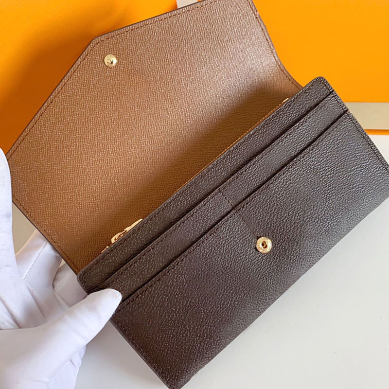 

LVLouisVitton Vutton Flower Sarah Luxury Multicolor Wallets Purse Long Envelope N60114 Women Wallet Coin Fashion Old Woman Pfww, Brown flower/khaki inside