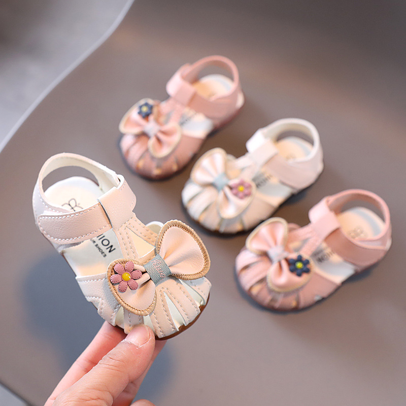 

2021 Summer Baby Girls Sandals Children Kids Beach Sandals Bow-knot Flowers Princess Shoes Soft Bottom Infant Toddler Shoes, Pink