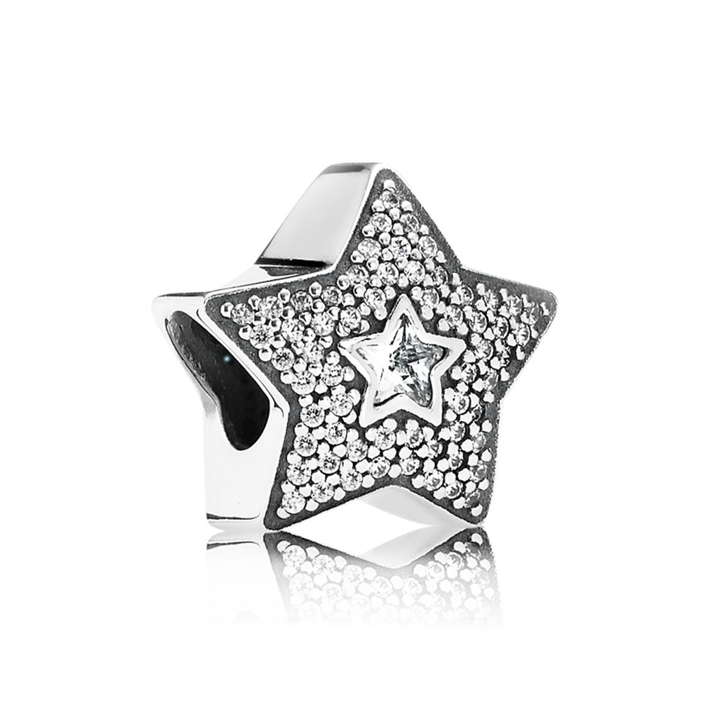 

100% 925 Sterling Silver Sparkling Stars Pave CZ Charms Fit Pandora Original European Charm Bracelet Fashion Women Wedding Engagement Jewelry Accessories