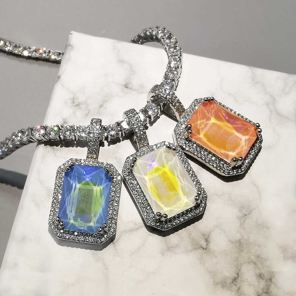 

Bling Square Pendant Necklace for Men Women Gifts New Fashion Mocca Colors AAA Zircon Necklace Hip Hop Jewelry X0707