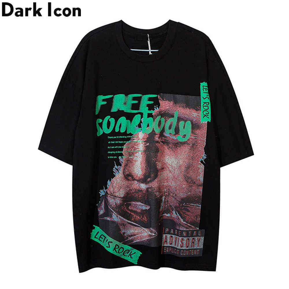 

Printed Crew Neck Hipster T-shirt Men Summer Oversized Men's Tshirts Black White Tee Shirts 210603
