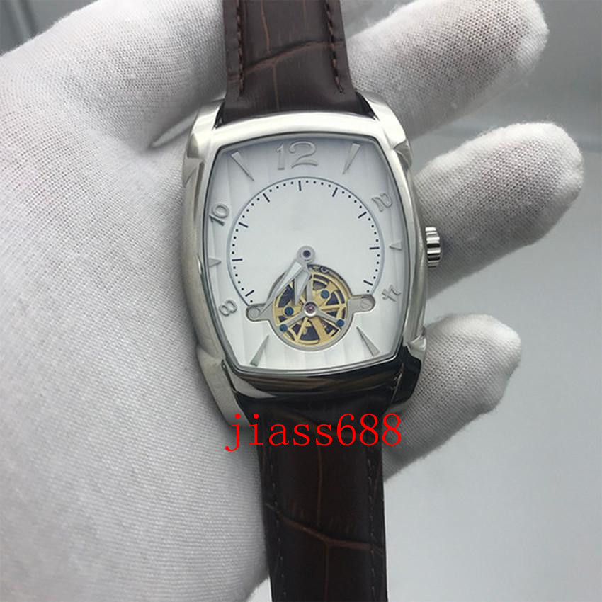 

fashion sell mens watch white dial brown strap 20mm size quality stainless steel automatic skeleton, Slivery;brown