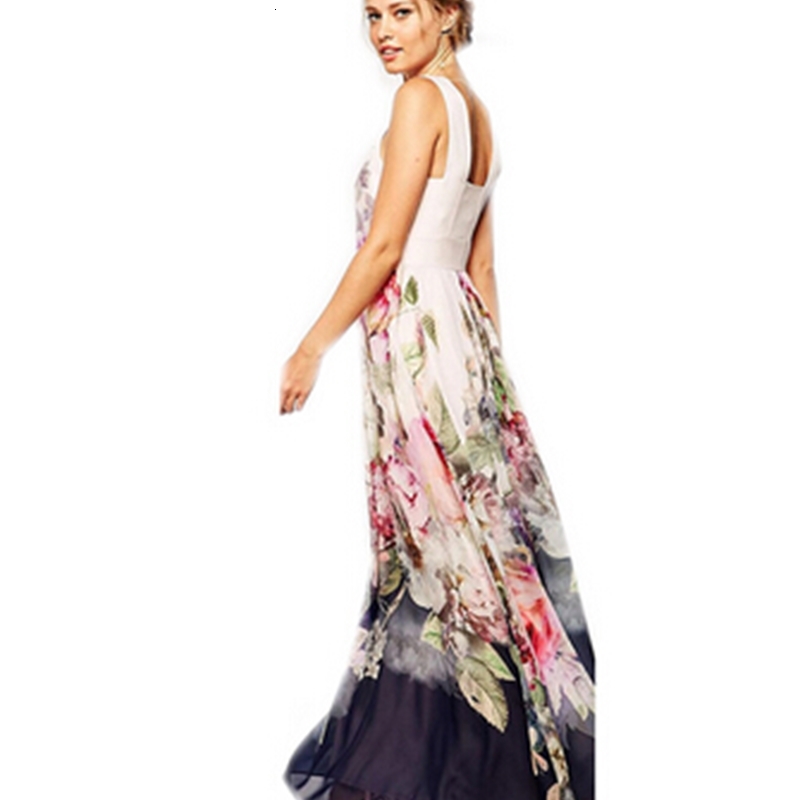 

Casual Dresses Wholesale- Women Chiffon Sleeveless Maxi Boho Summer Long Floral Party Sundress Plus Size YVOM, White