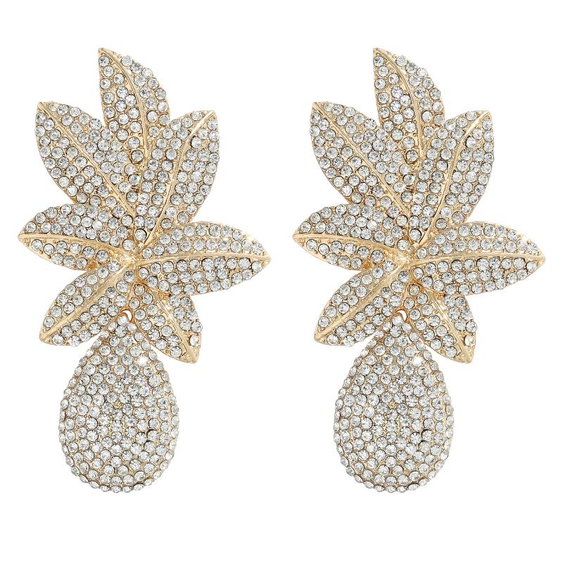 

Dangle & Chandelier Dvacaman Long Gold Metal Rhinestone Leaf Water Drop Earrings For Women High Quality Crystal Jewelry Accessories Party Br