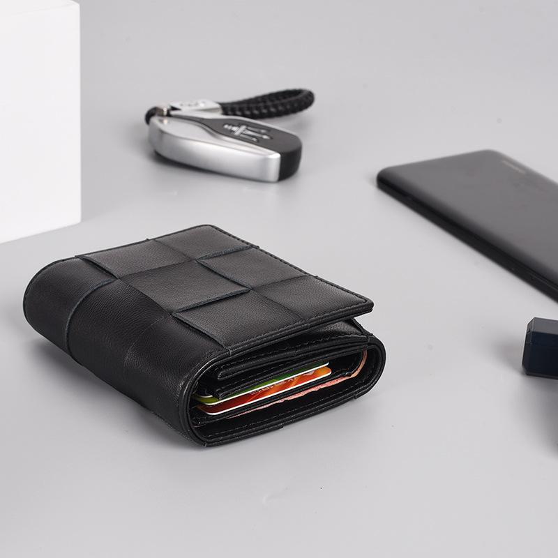 

Wallets 100% Leather Sheepskin Men Short Money Clip Fashion Woven Wallet Simple Business Designer, Black