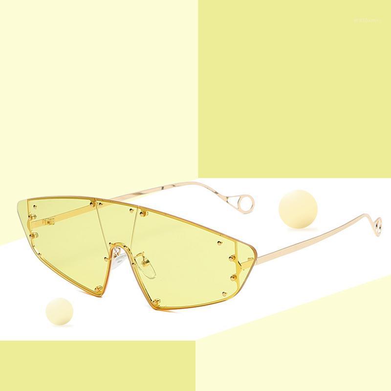 

2021Fashion Eye Protection Sunglasses Women Irregular Mirror Pink Lens Rivet Glasses Vintage OutsideSunglass For Men UV400