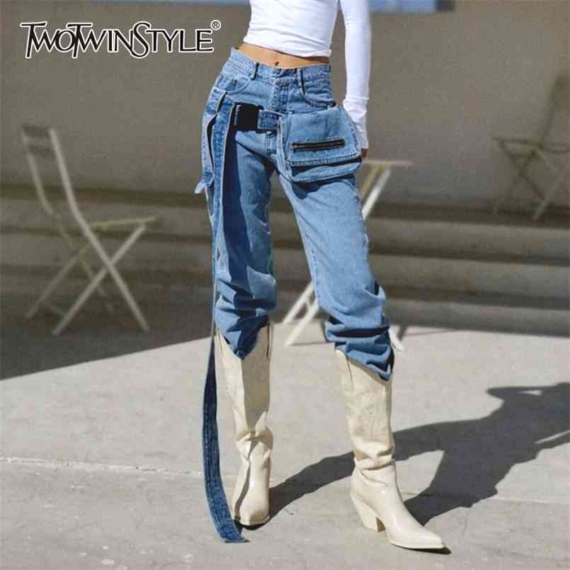 

Casual Tassel Lace Up Sashes Bag Women's Pant High Waist Loose Wide Leg Pants For Female Fashion Clothing 210521, Blue