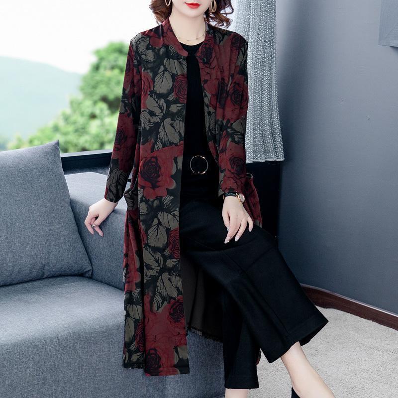 

Women's Trench Coats 2022 Retro Fashion Women Windbreaker Spring Autumn Coat Mid-Length Single-Breasted Printed Outerwear Female 5XL, Tan;black