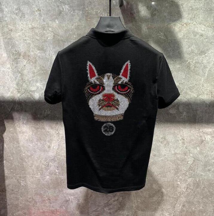

men polo shirt rhinestones clothing summer streetwear drop, White;black