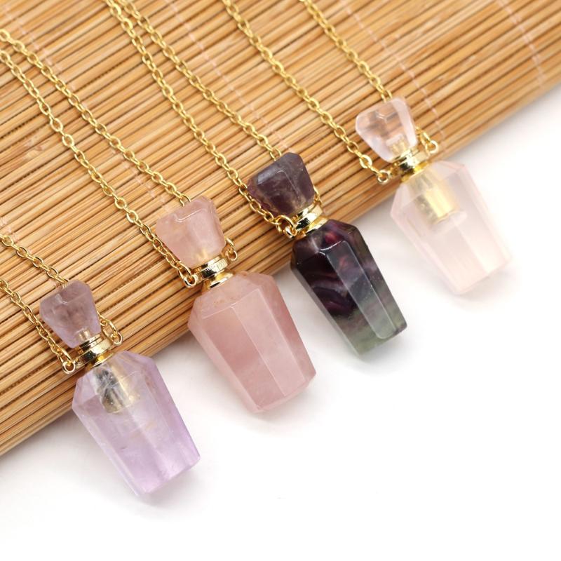 

Pendant Necklaces Natural Semi-Precious Stone Perfume Bottle Necklace Exquisite Accessories Chain Length 60+5cm Specification 17x37x12mm
