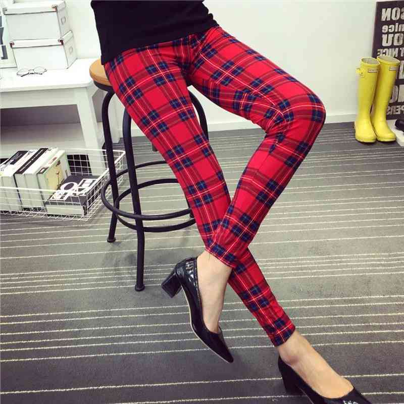 

Push Up Leggings Workout Trousers Women Plaid Print Fashion Polyester Elastic Waist Jeggings Fitness Pencil Pants, Black
