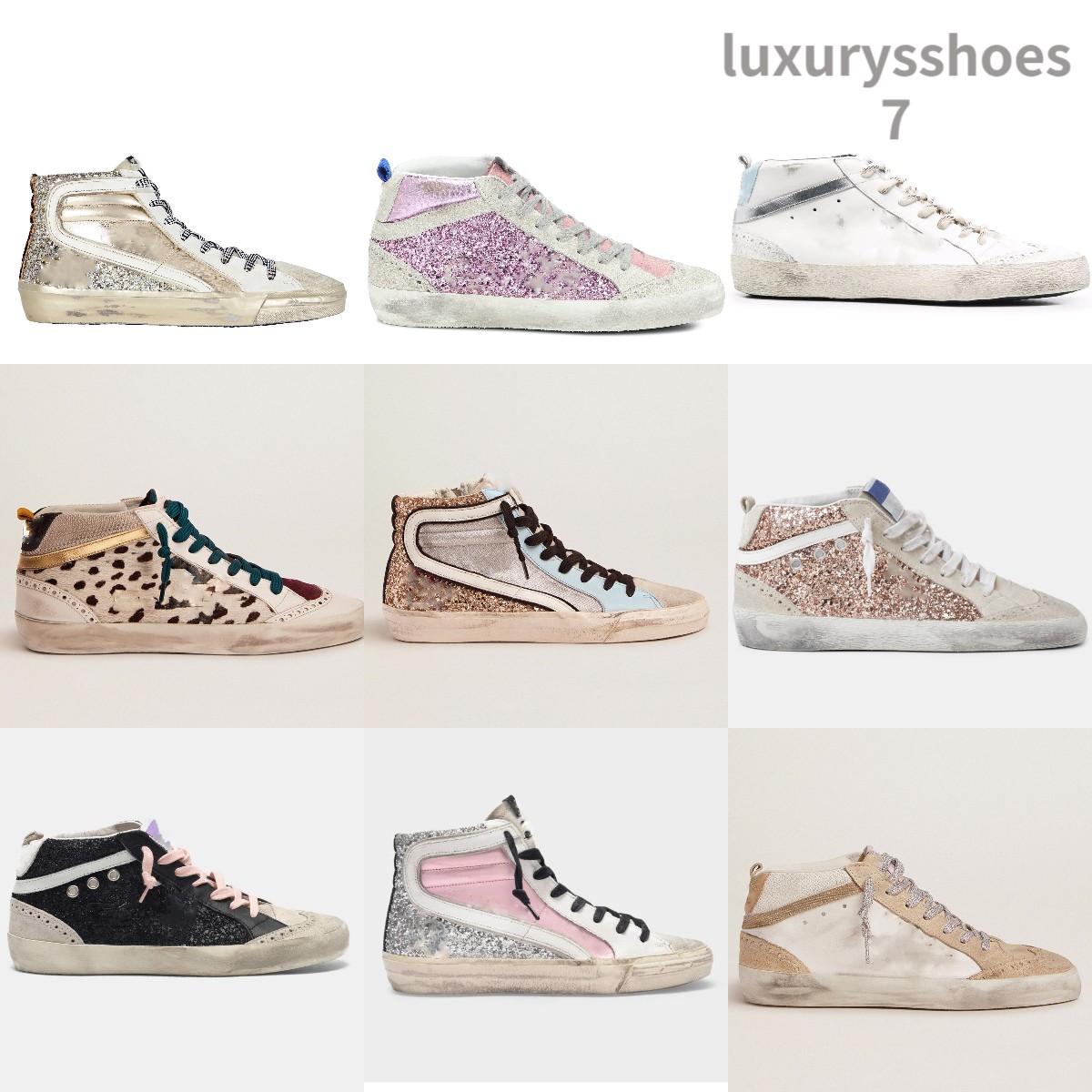 

New release Mid Slide star high top Sneakers Woman casual shoes luxury Italy brand Trainers Golden Sequin Classic White Do-old Dirty Men shoe, Star8