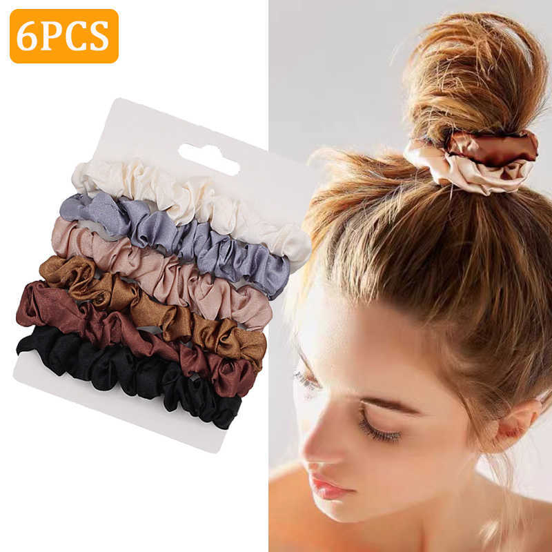 

6PCS Woman Fashion Scrunchies Satin Silk Ties Rope Girls Ponytail Holders Rubber Band Elastic band Hair Accessories
